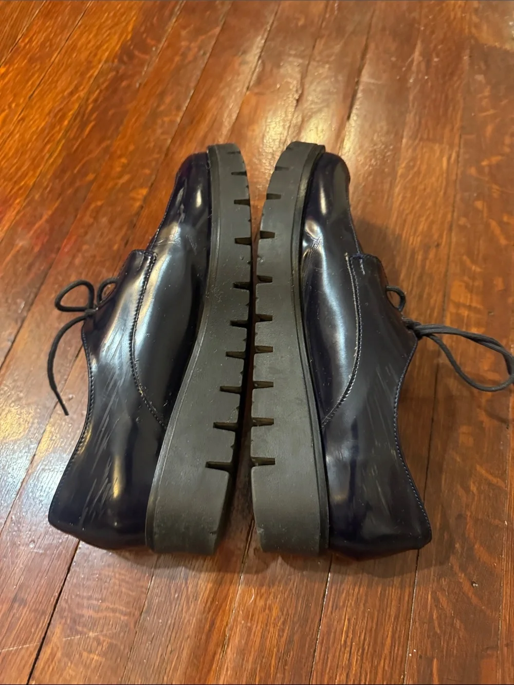 Dark Navy Patent Platform Lace-Up creeper Shoes